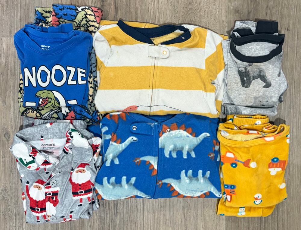 Carter's Boys 2T Winter Fleece Pajamas Lot Christmas Dinosaur 6 Sets